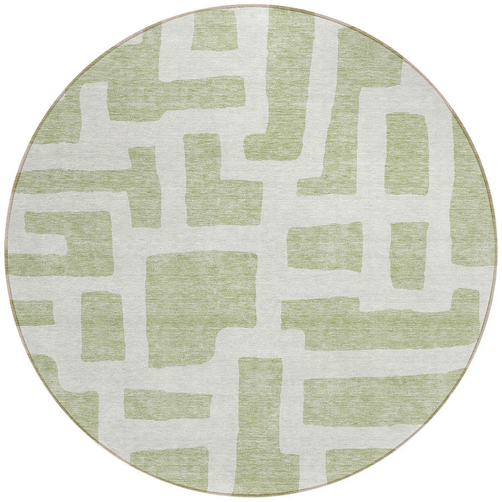 Tabselect Home Line 8' Artichoke Green And Ivory Round Abstract Washable Indoor Outdoor Area Rug
