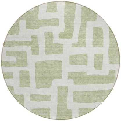 Tabselect Home Line 8' Artichoke Green And Ivory Round Abstract Washable Indoor Outdoor Area Rug