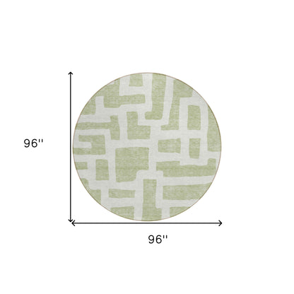 Tabselect Home Line 8' Artichoke Green And Ivory Round Abstract Washable Indoor Outdoor Area Rug