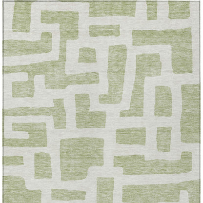 Tabselect Home Line 8' X 10' Artichoke Green And Ivory Abstract Washable Indoor Outdoor Area Rug