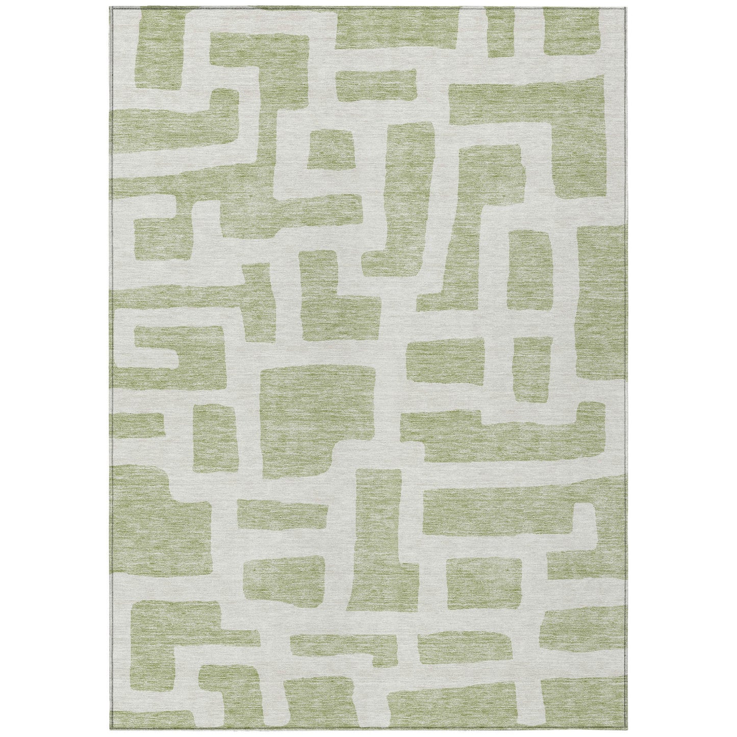 Tabselect Home Line 8' X 10' Artichoke Green And Ivory Abstract Washable Indoor Outdoor Area Rug