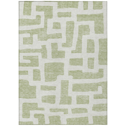 Tabselect Home Line 8' X 10' Artichoke Green And Ivory Abstract Washable Indoor Outdoor Area Rug
