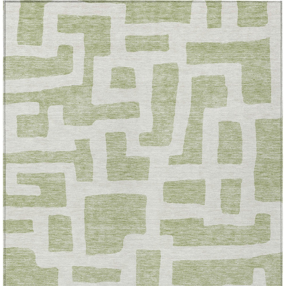 Tabselect Home Line 9' X 12' Artichoke Green And Ivory Abstract Washable Indoor Outdoor Area Rug
