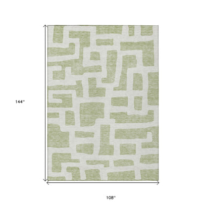 Tabselect Home Line 9' X 12' Artichoke Green And Ivory Abstract Washable Indoor Outdoor Area Rug