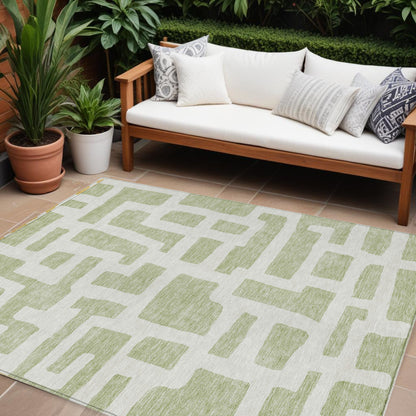 Tabselect Home Line 9' X 12' Artichoke Green And Ivory Abstract Washable Indoor Outdoor Area Rug