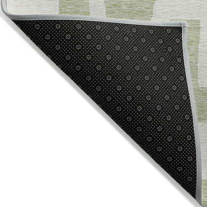Tabselect Home Line 9' X 12' Artichoke Green And Ivory Abstract Washable Indoor Outdoor Area Rug