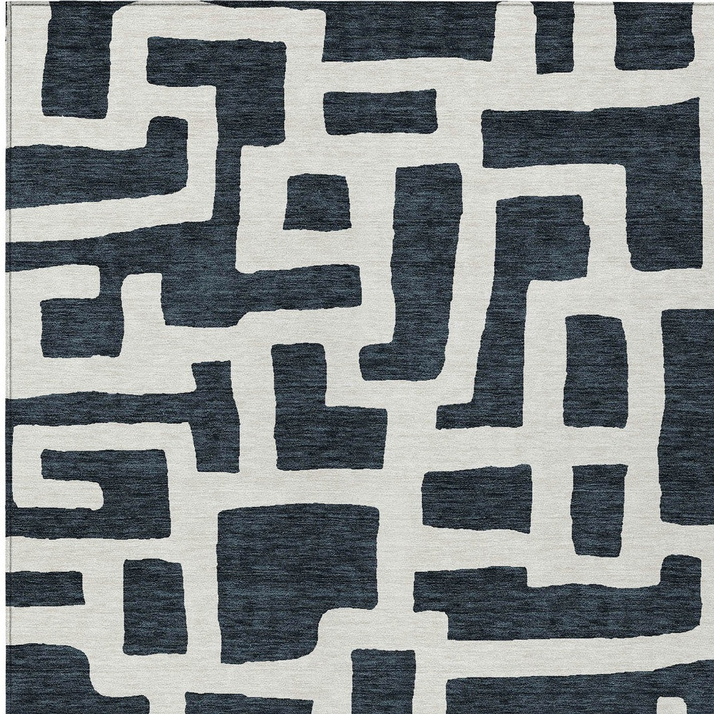 Tabselect Home Line 5' X 8' Black And Ivory Abstract Washable Indoor Outdoor Area Rug