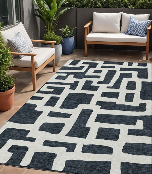 Tabselect Home Line 5' X 8' Black And Ivory Abstract Washable Indoor Outdoor Area Rug