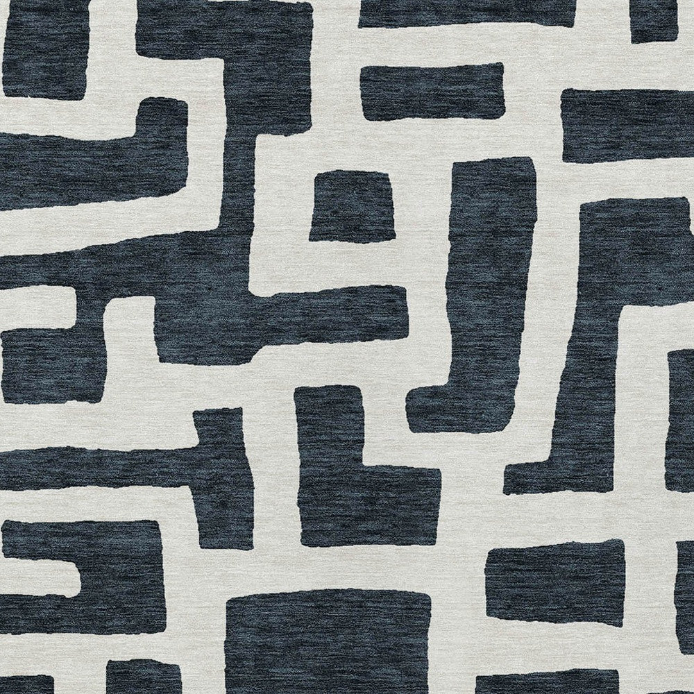 Tabselect Home Line 5' X 8' Black And Ivory Abstract Washable Indoor Outdoor Area Rug