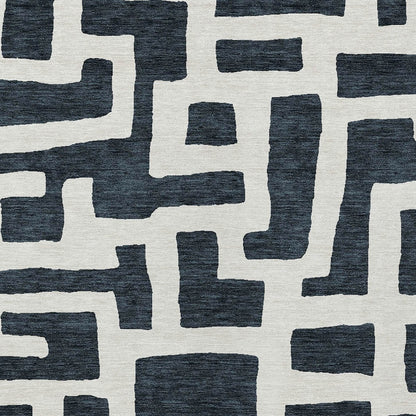 Tabselect Home Line 5' X 8' Black And Ivory Abstract Washable Indoor Outdoor Area Rug