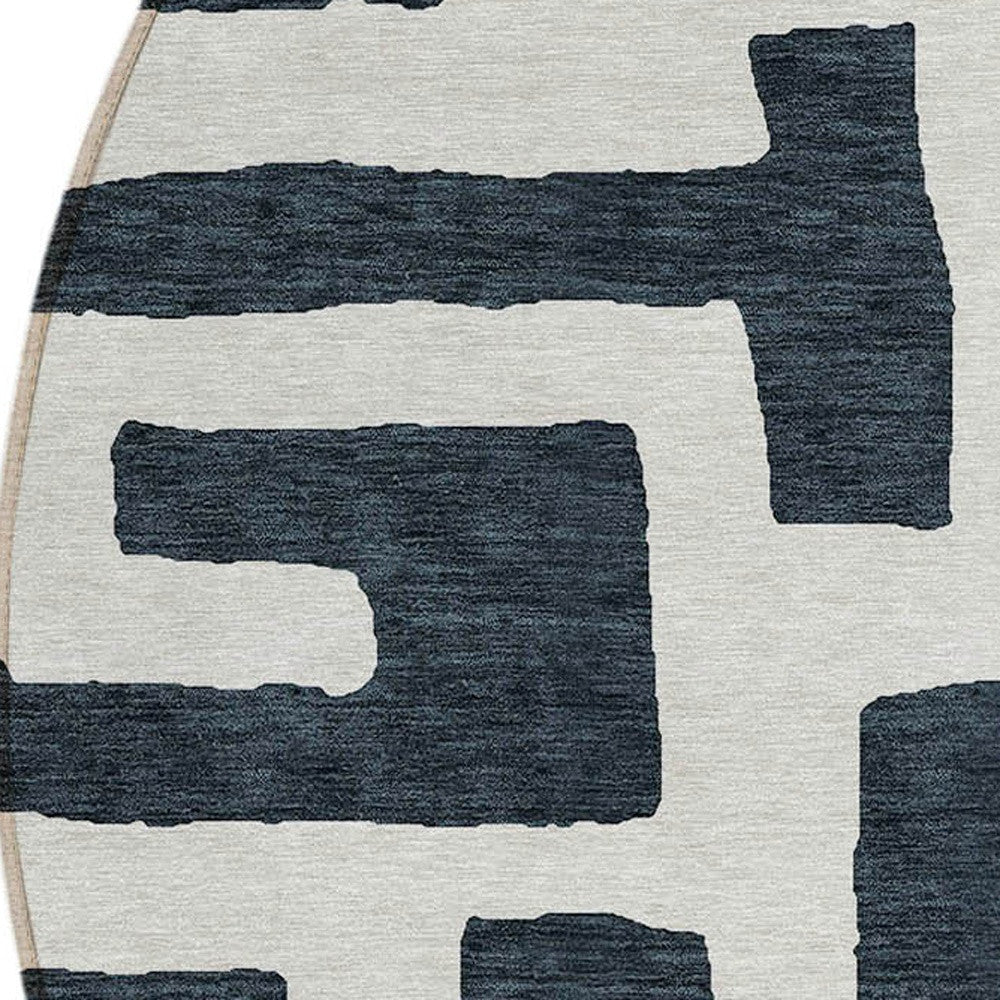 Tabselect Home Line 8' Black And Ivory Round Abstract Washable Indoor Outdoor Area Rug