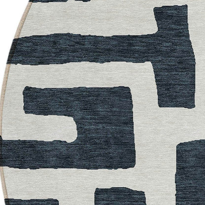 Tabselect Home Line 8' Black And Ivory Round Abstract Washable Indoor Outdoor Area Rug