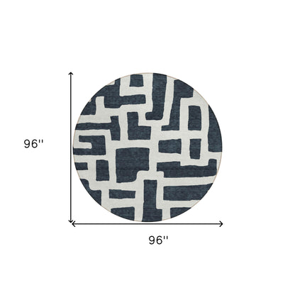 Tabselect Home Line 8' Black And Ivory Round Abstract Washable Indoor Outdoor Area Rug
