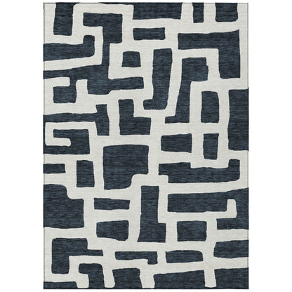 Tabselect Home Line 8' X 10' Black And Ivory Abstract Washable Indoor Outdoor Area Rug