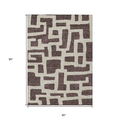 Tabselect Home Line 5' X 8' Brown And Beige Abstract Washable Indoor Outdoor Area Rug