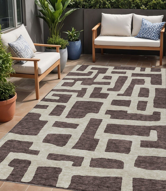 Tabselect Home Line 5' X 8' Brown And Beige Abstract Washable Indoor Outdoor Area Rug