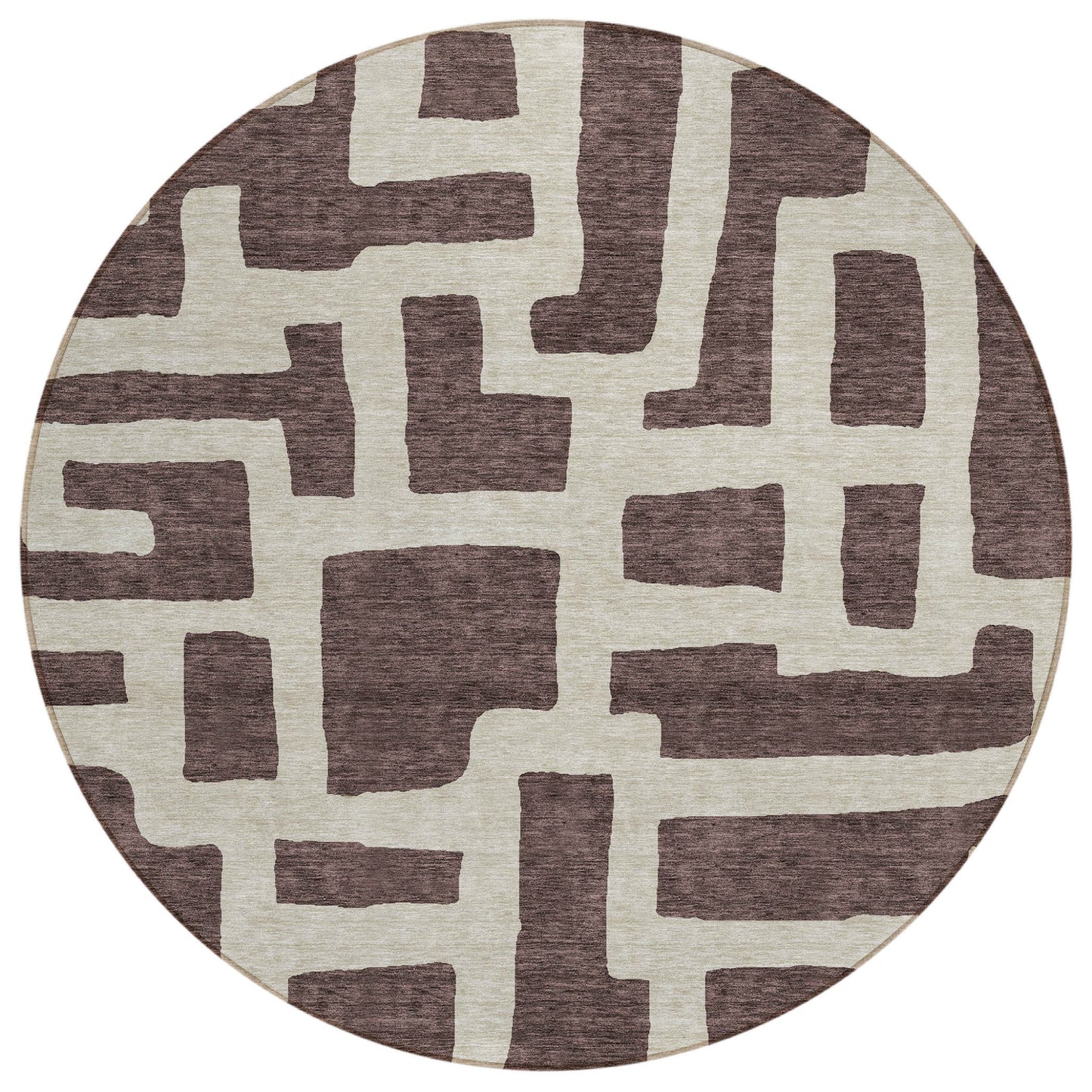 Tabselect Home Line 8' Brown And Beige Round Abstract Washable Indoor Outdoor Area Rug