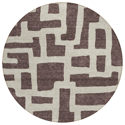 Tabselect Home Line 8' Brown And Beige Round Abstract Washable Indoor Outdoor Area Rug