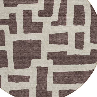Tabselect Home Line 8' Brown And Beige Round Abstract Washable Indoor Outdoor Area Rug