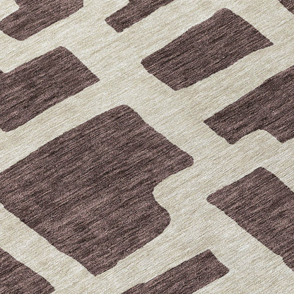 Tabselect Home Line 8' Brown And Beige Round Abstract Washable Indoor Outdoor Area Rug
