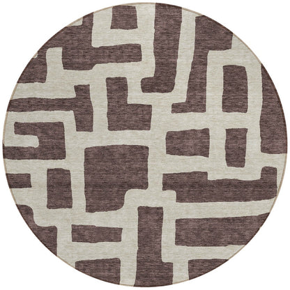 Tabselect Home Line 8' Brown And Beige Round Abstract Washable Indoor Outdoor Area Rug