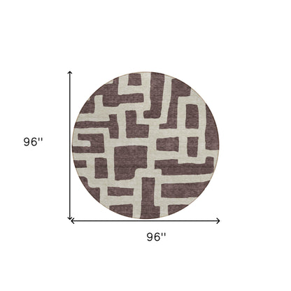 Tabselect Home Line 8' Brown And Beige Round Abstract Washable Indoor Outdoor Area Rug