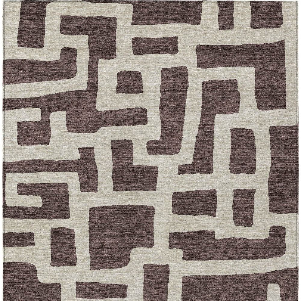 Tabselect Home Line 8' X 10' Brown And Beige Abstract Washable Indoor Outdoor Area Rug