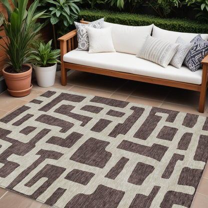 Tabselect Home Line 8' X 10' Brown And Beige Abstract Washable Indoor Outdoor Area Rug