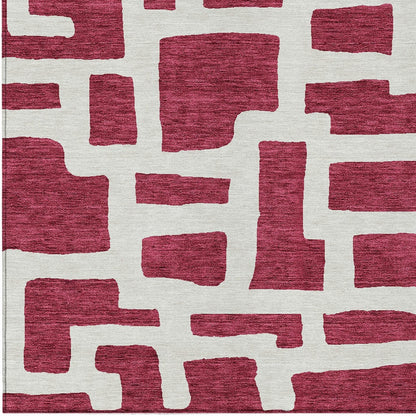 Tabselect Home Line 5' X 8' Red And Ivory Abstract Washable Indoor Outdoor Area Rug