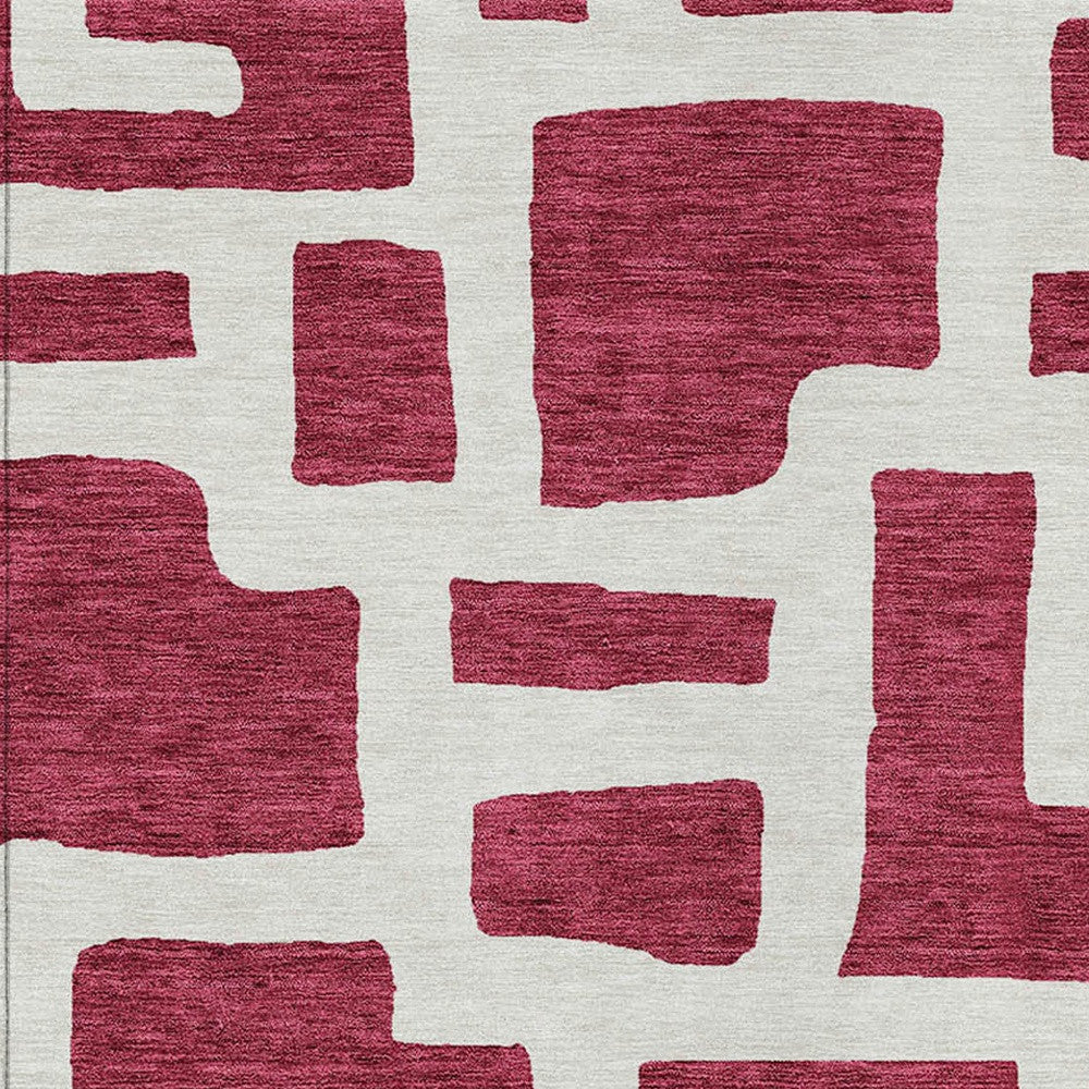 Tabselect Home Line 5' X 8' Red And Ivory Abstract Washable Indoor Outdoor Area Rug