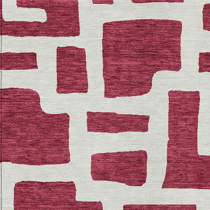 Tabselect Home Line 5' X 8' Red And Ivory Abstract Washable Indoor Outdoor Area Rug