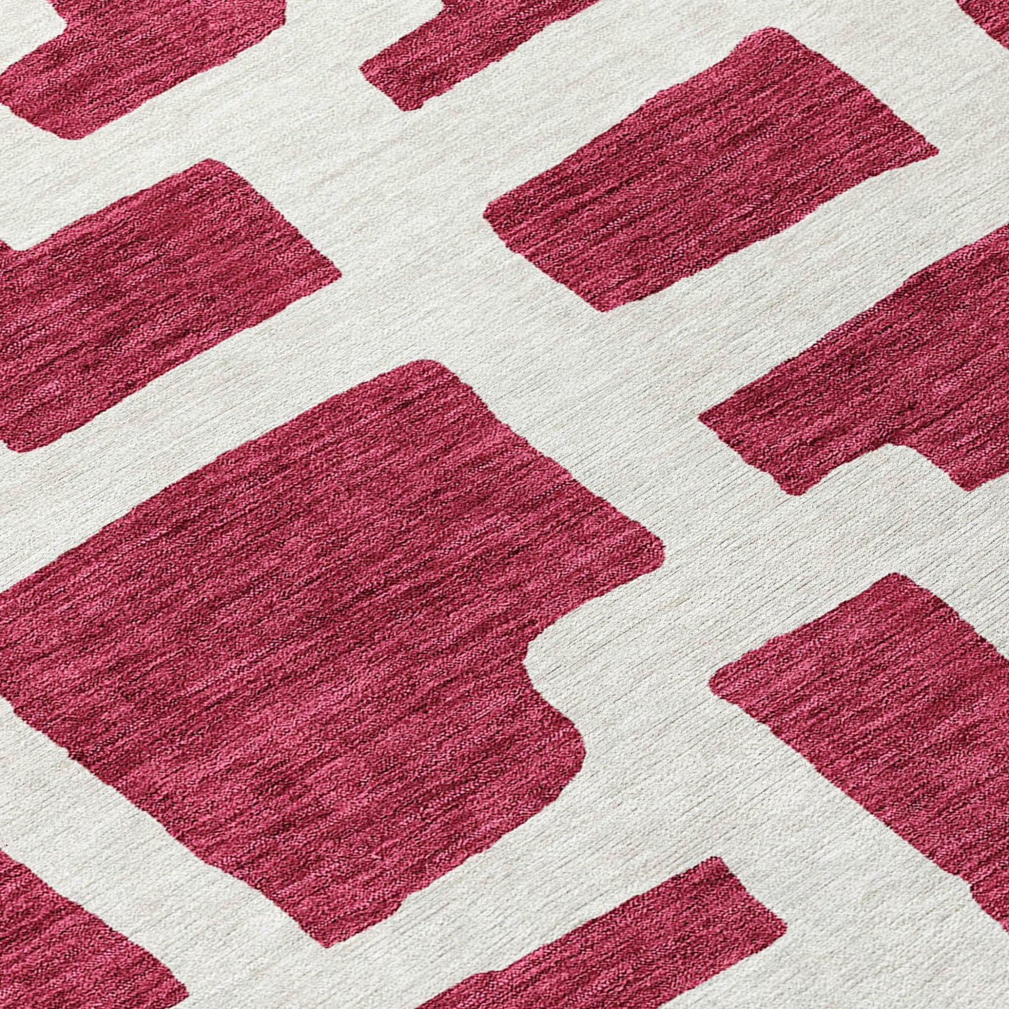 Tabselect Home Line 5' X 8' Red And Ivory Abstract Washable Indoor Outdoor Area Rug