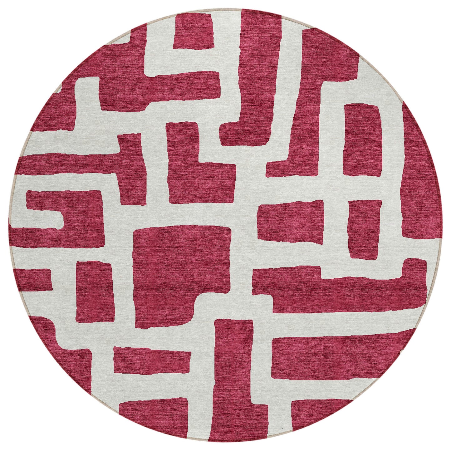 Tabselect Home Line 8' Red And Ivory Round Abstract Washable Indoor Outdoor Area Rug