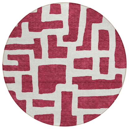 Tabselect Home Line 8' Red And Ivory Round Abstract Washable Indoor Outdoor Area Rug