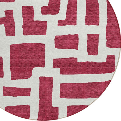 Tabselect Home Line 8' Red And Ivory Round Abstract Washable Indoor Outdoor Area Rug