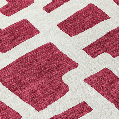 Tabselect Home Line 8' Red And Ivory Round Abstract Washable Indoor Outdoor Area Rug