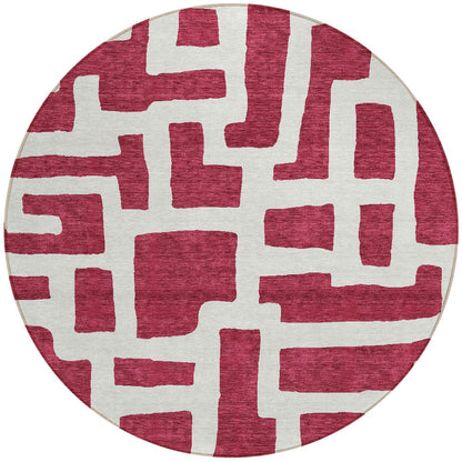 Tabselect Home Line 8' Red And Ivory Round Abstract Washable Indoor Outdoor Area Rug