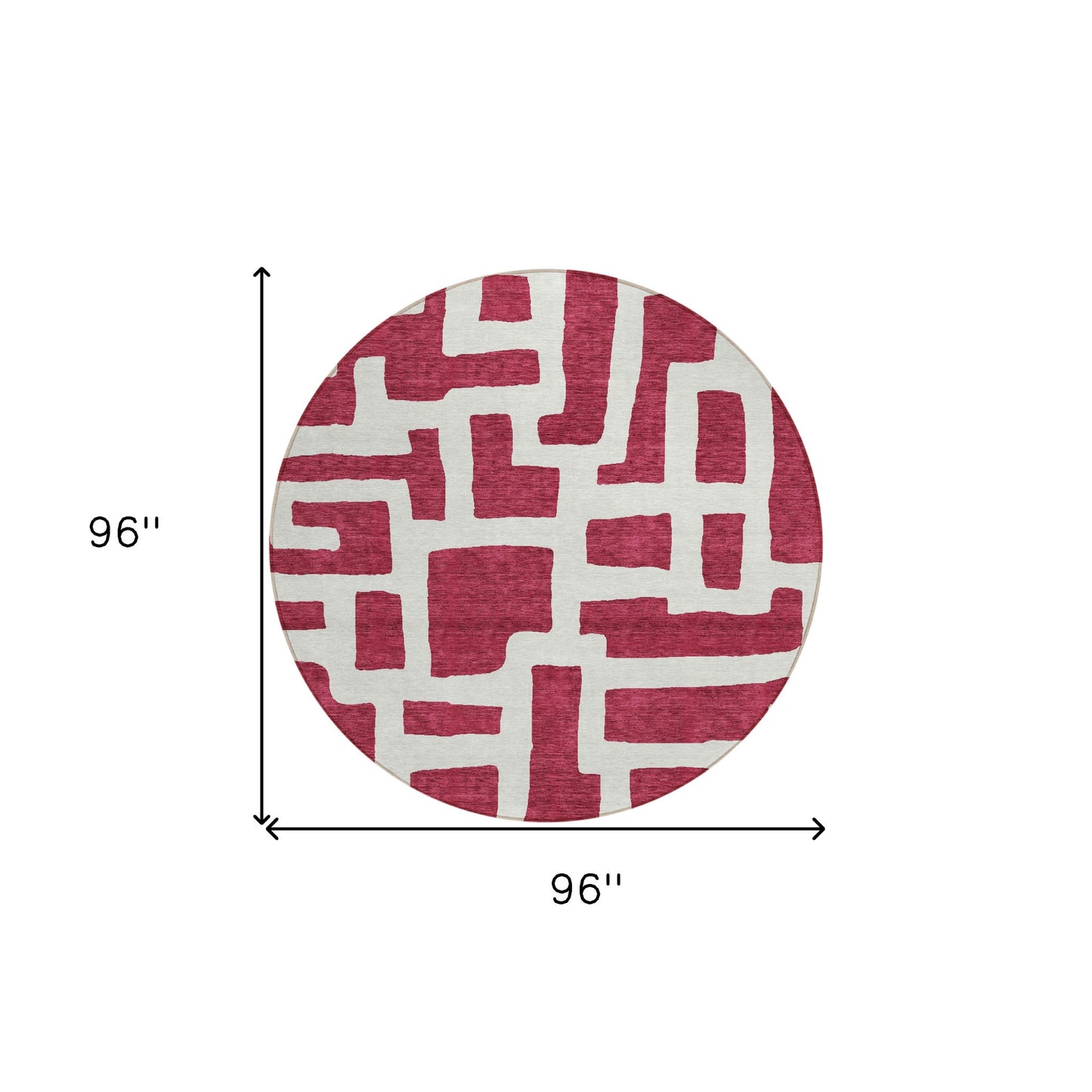 Tabselect Home Line 8' Red And Ivory Round Abstract Washable Indoor Outdoor Area Rug