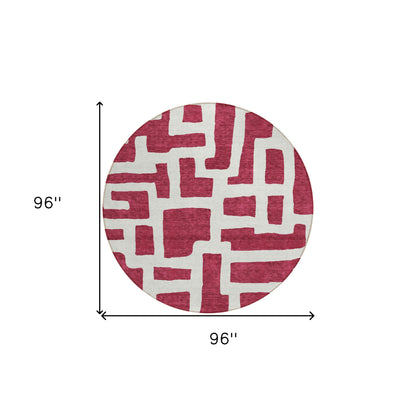 Tabselect Home Line 8' Red And Ivory Round Abstract Washable Indoor Outdoor Area Rug