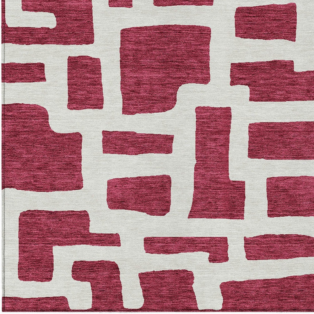 Tabselect Home Line 8' X 10' Red And Ivory Abstract Washable Indoor Outdoor Area Rug