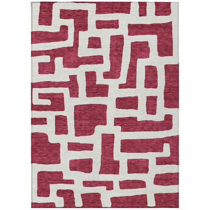 Tabselect Home Line 8' X 10' Red And Ivory Abstract Washable Indoor Outdoor Area Rug