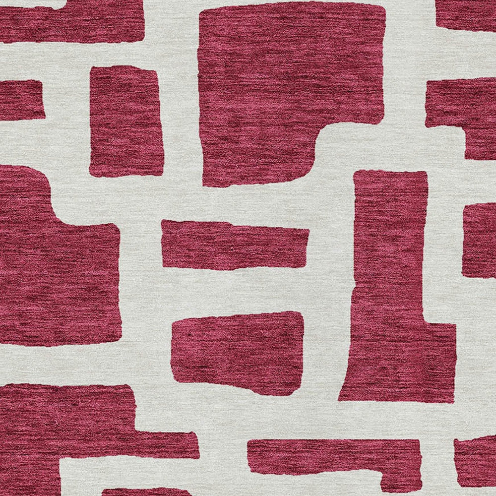 Tabselect Home Line 8' X 10' Red And Ivory Abstract Washable Indoor Outdoor Area Rug