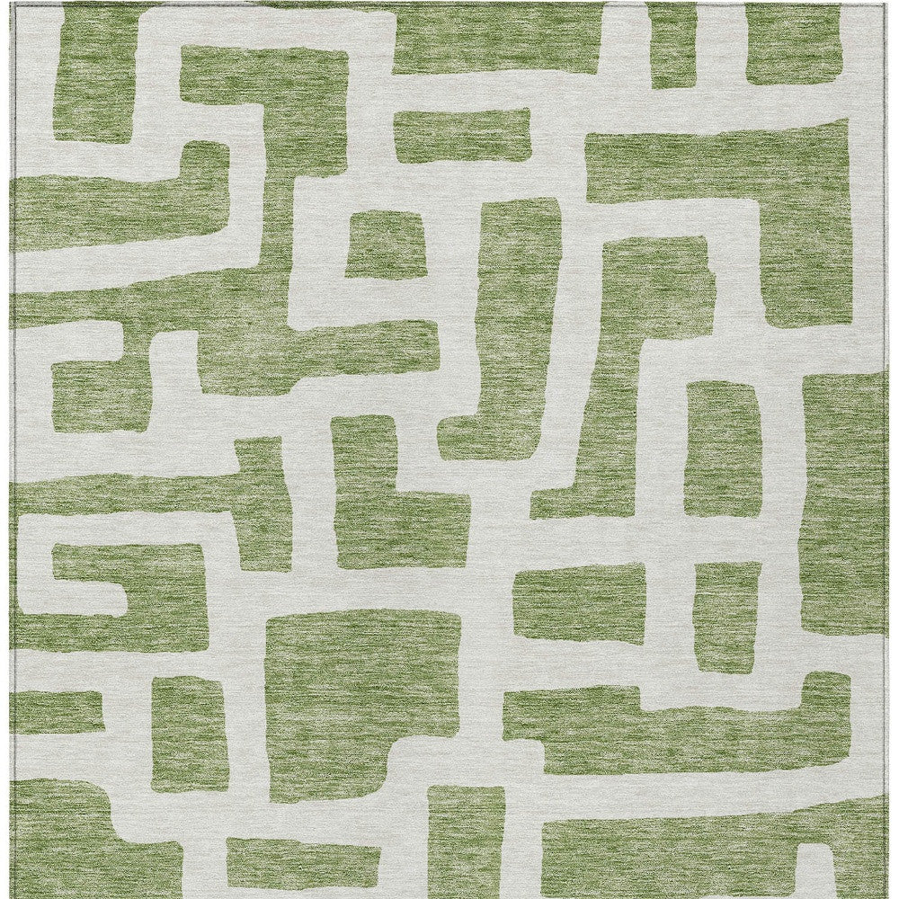 Tabselect Home Line 5' X 8' Green And Ivory Abstract Washable Indoor Outdoor Area Rug