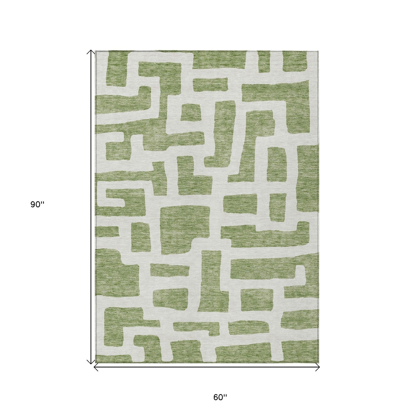 Tabselect Home Line 5' X 8' Green And Ivory Abstract Washable Indoor Outdoor Area Rug