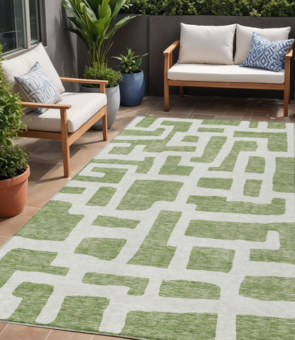 Tabselect Home Line 5' X 8' Green And Ivory Abstract Washable Indoor Outdoor Area Rug