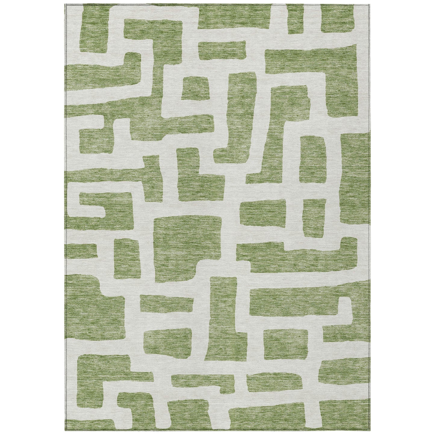 Tabselect Home Line 5' X 8' Green And Ivory Abstract Washable Indoor Outdoor Area Rug