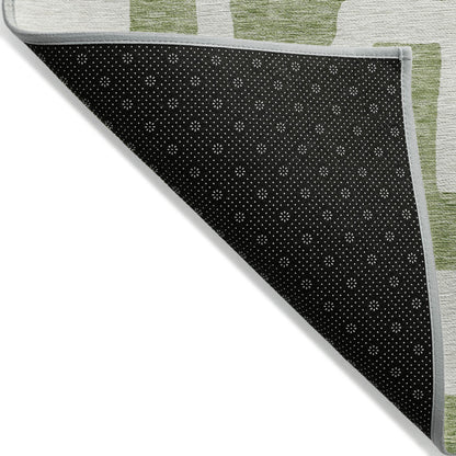 Tabselect Home Line 5' X 8' Green And Ivory Abstract Washable Indoor Outdoor Area Rug