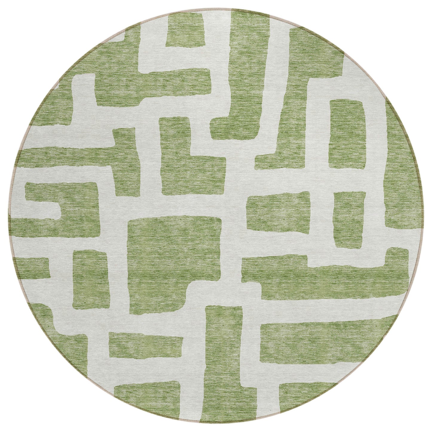 Tabselect Home Line 8' Green And Ivory Round Abstract Washable Indoor Outdoor Area Rug