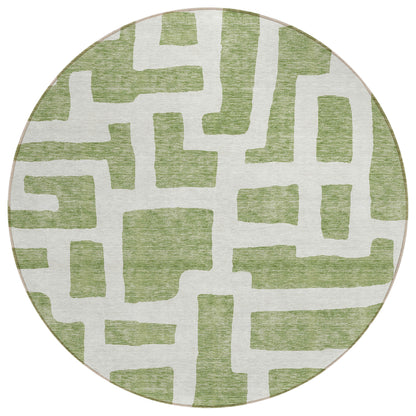 Tabselect Home Line 8' Green And Ivory Round Abstract Washable Indoor Outdoor Area Rug