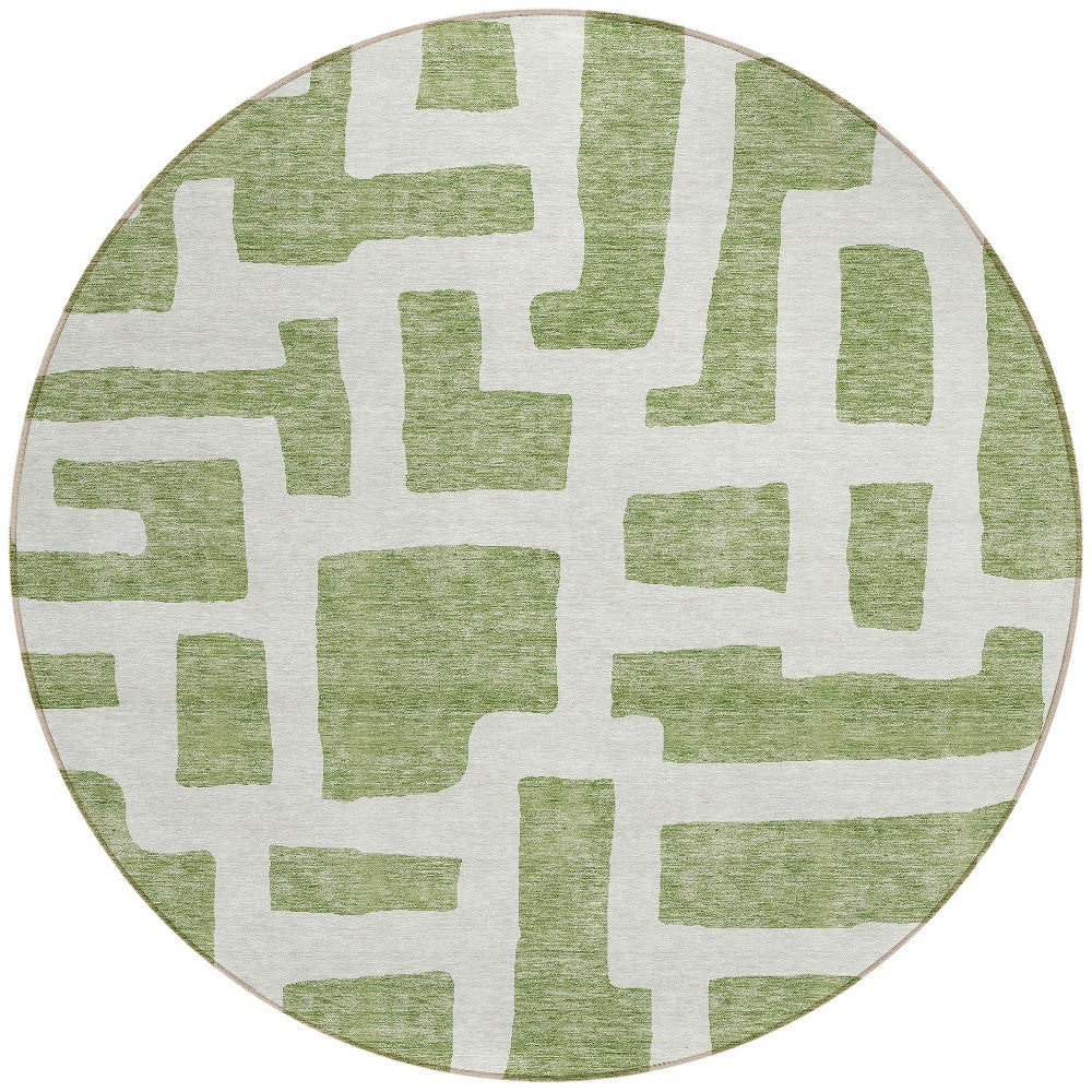 Tabselect Home Line 8' Green And Ivory Round Abstract Washable Indoor Outdoor Area Rug